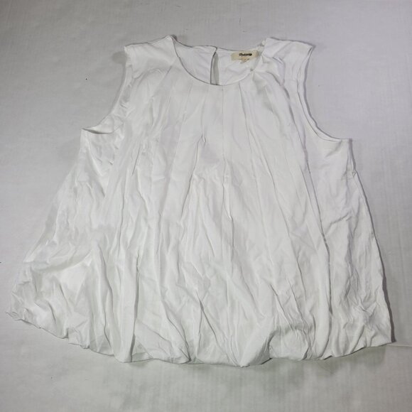 Madewell Women Sleeveless White Bubble Hem Pleated Cotton Top Blouse Size S - Picture 1 of 6